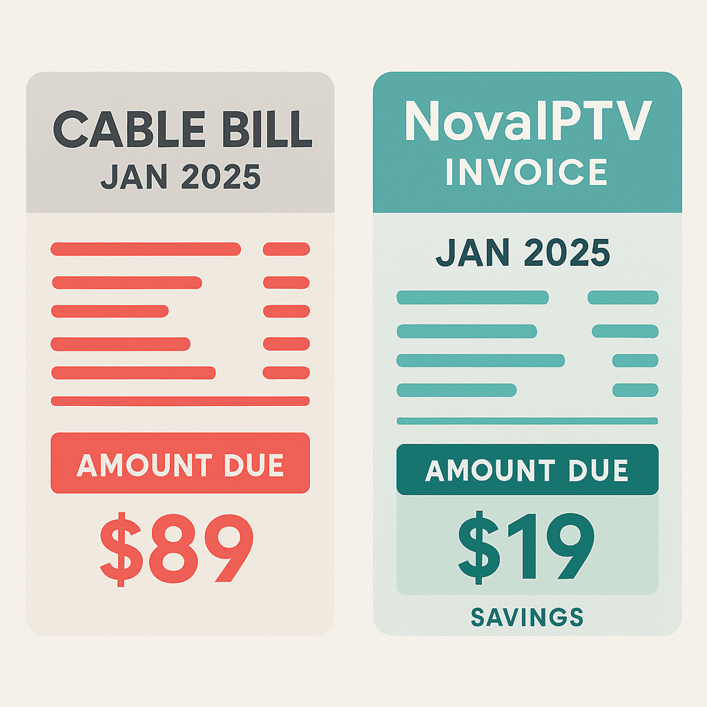 Side-by-side comparison of John's 2025 cable bill versus his new IPTV invoice