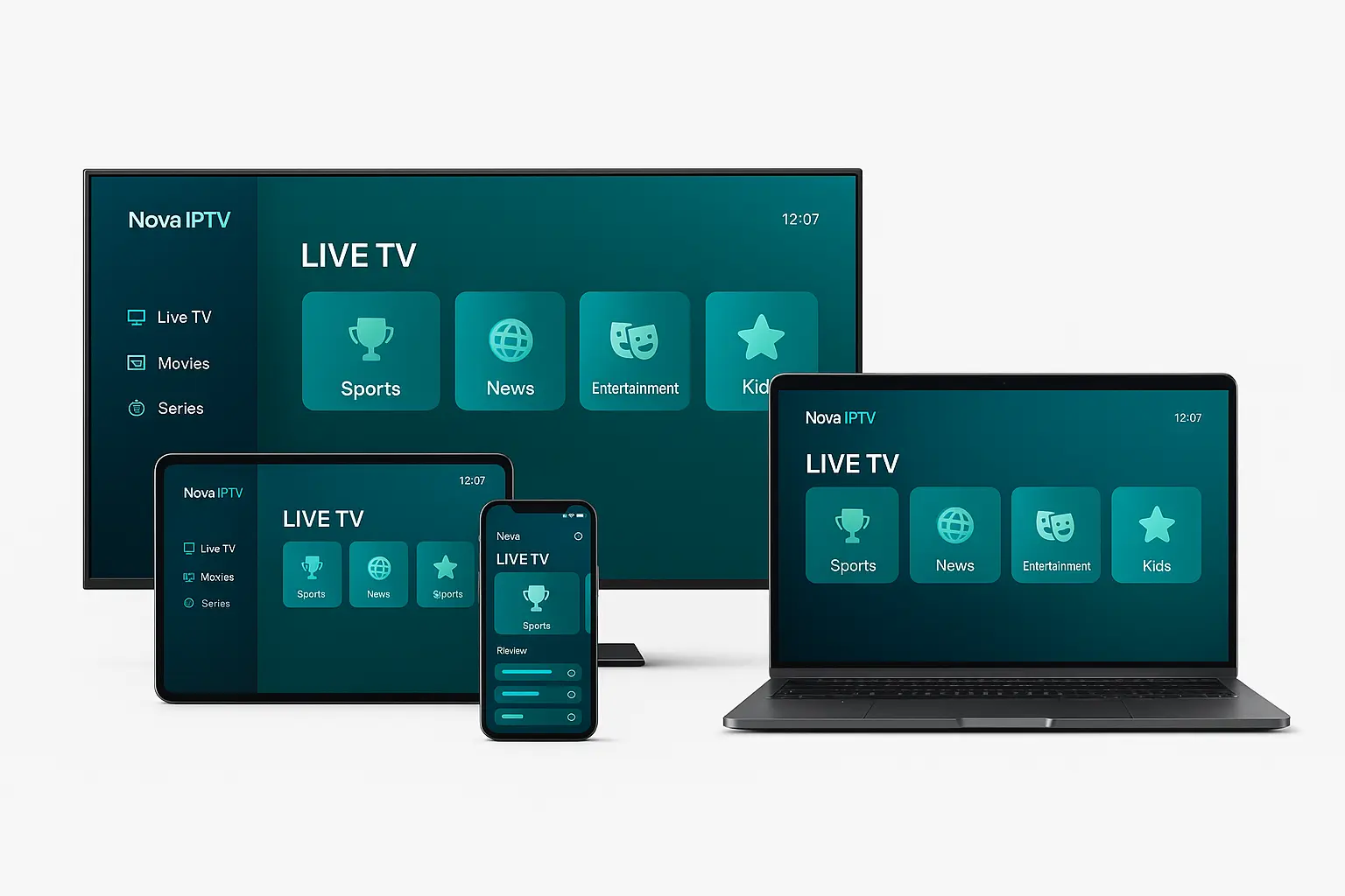 Nova IPTV -käyttöliittymä älytelevisiossa, älypuhelimessa ja tabletissa